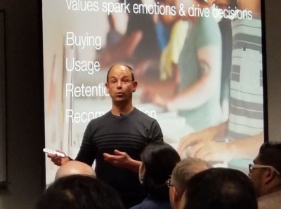 Alan Albert presenting – Values spark emotion 800×596 Photo of Alan Albert presenting about customer values